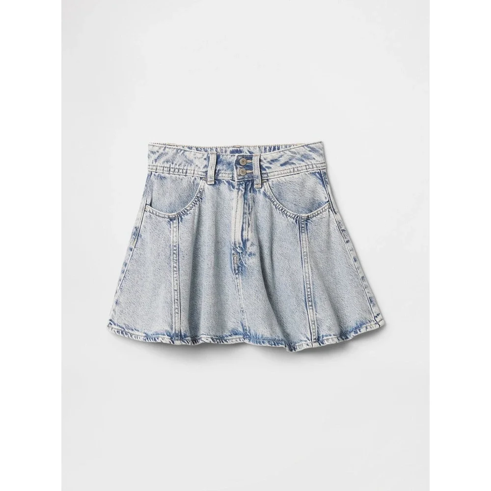 (CL) Gap Kids Girls Light Wash Denim Skater Mini Skirt 18 Light Blue Panel Skirt